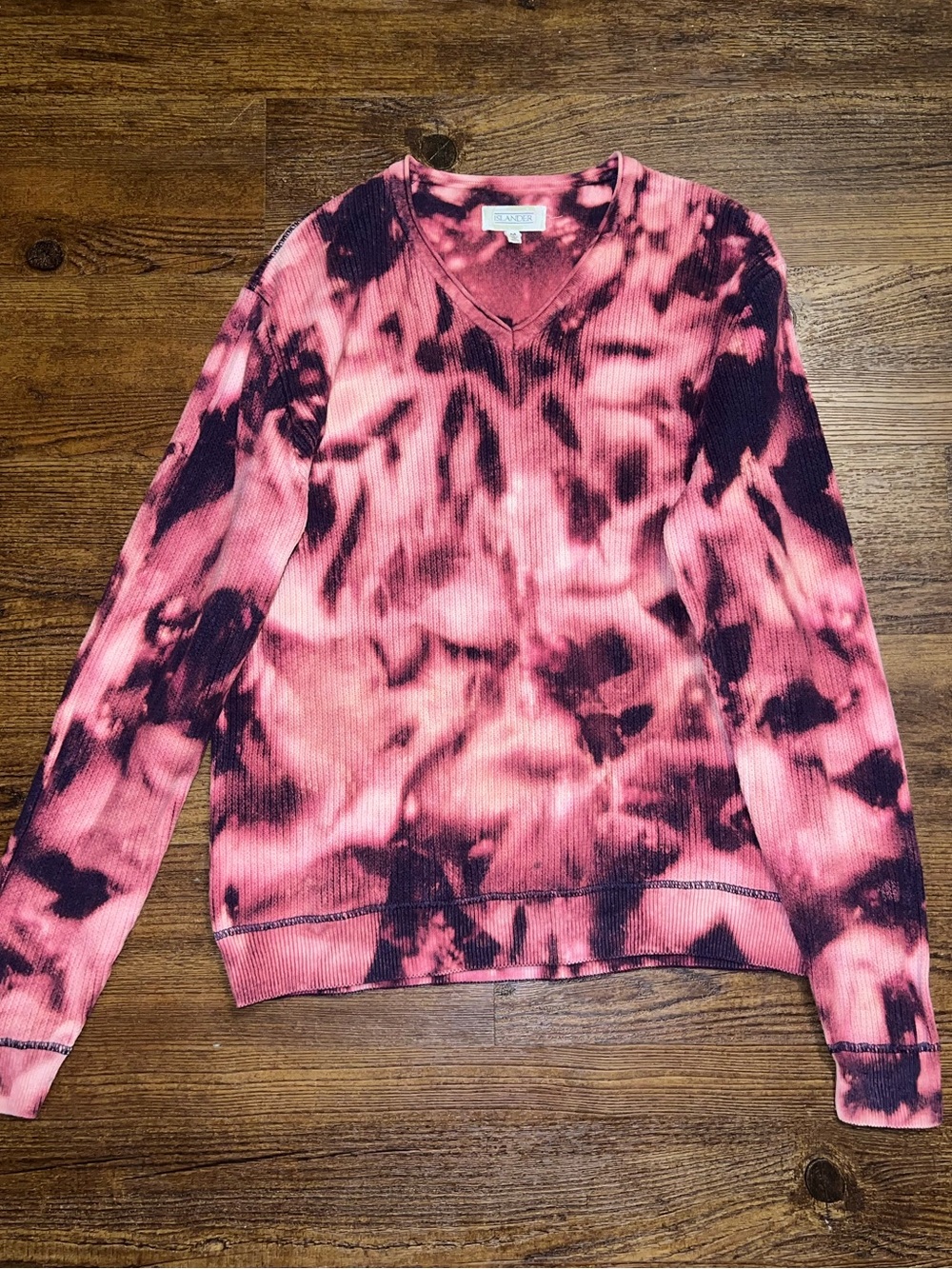 Pink Knit Sweater Tie-Dye Purple V-Neck Acid Wash 90’s Grunge Ribbed Size M